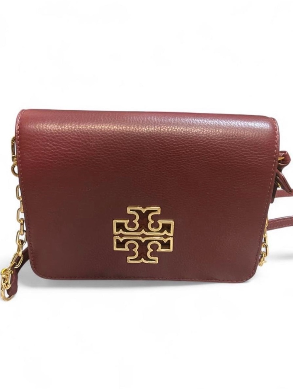 Tory Burch Wine Red Leather Crossbody with Gold Logo